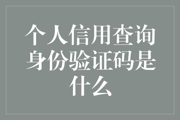 个人信用查询身份验证码是什么