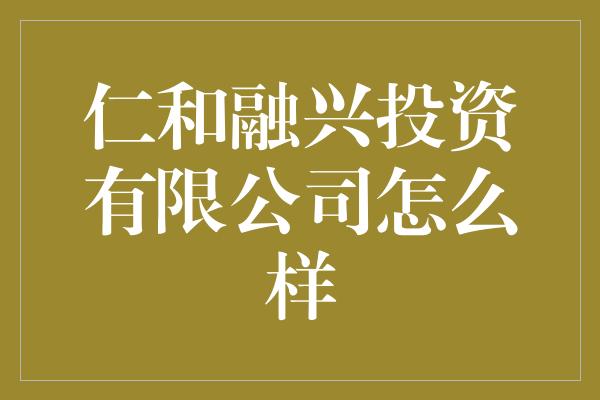 仁和融兴投资有限公司怎么样